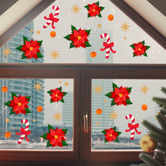 Vinil Electro estático para ventanas flores navideñas