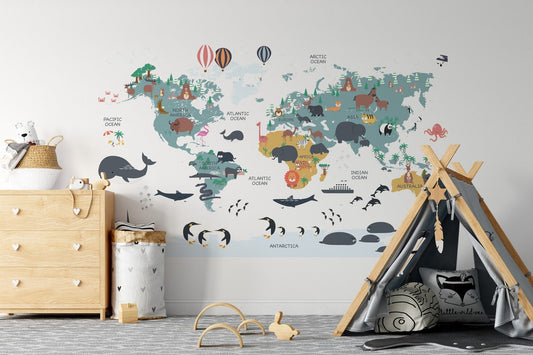 Mapa mundi infantil Animales del mundo