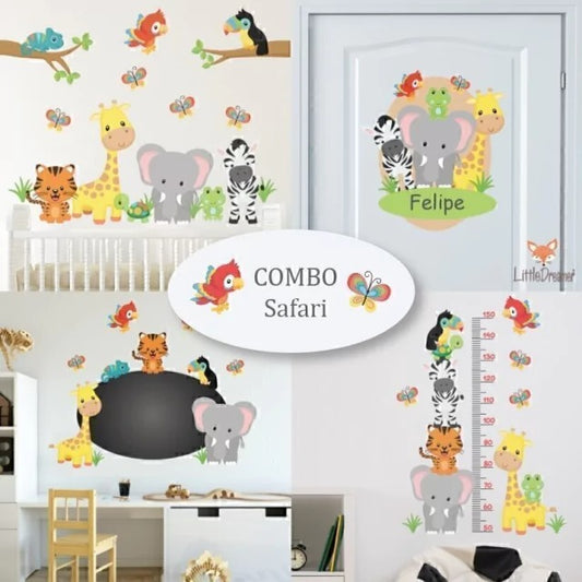 Combo de Vinilos decorativos Adhesivos Animales safari colorido