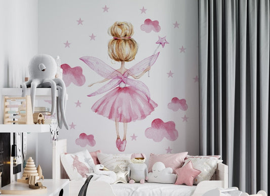 Vinilos decorativos Adhesivos infantiles de Pared hadas rosada niña (0017)