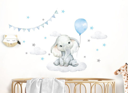 Vinilos decorativos Adhesivos infantiles de Pared Elefante Globo Estrella niño (0045)