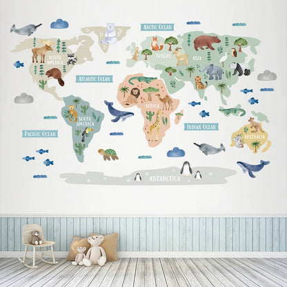 Calcomania Mapa mundi infantil animales