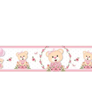 Cenefa infantil adhesiva Oso de jardín floral