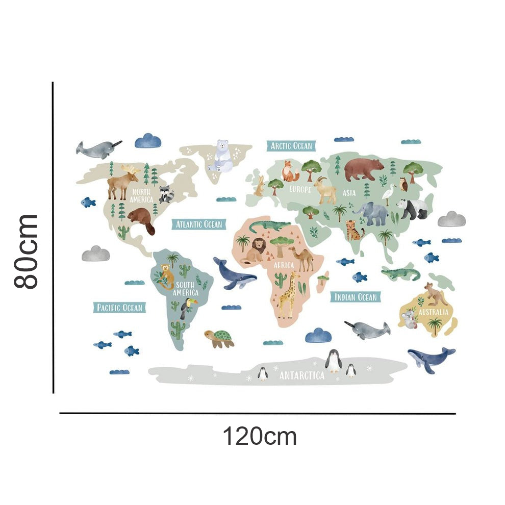 Calcomania Mapa mundi infantil animales
