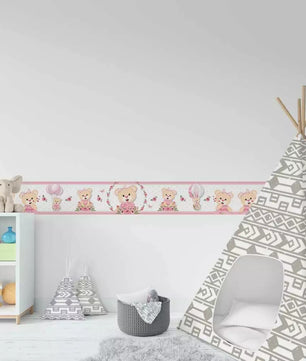 Cenefa infantil adhesiva Oso de jardín floral