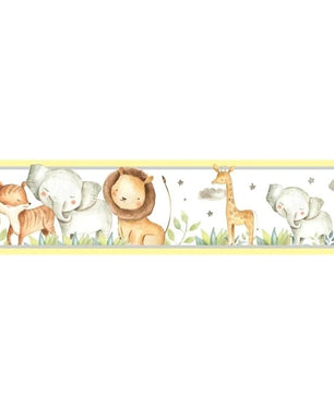 Cenefa infantil adhesiva Animales de safari en acuarela