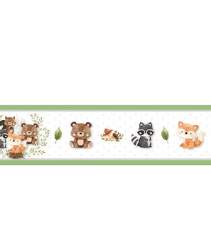 Cenefa infantil adhesiva Animales del Bosque Acuarela