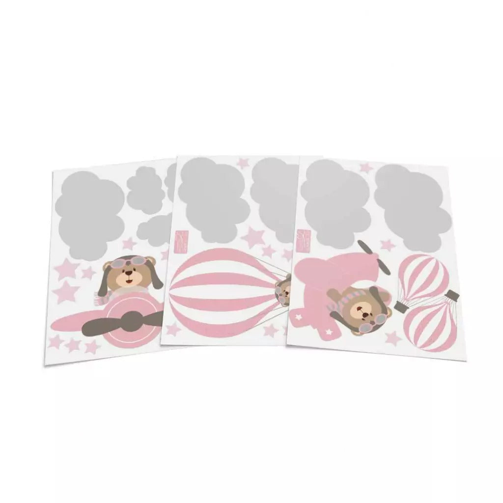 Combo de osito de peluche de aviador rosa
