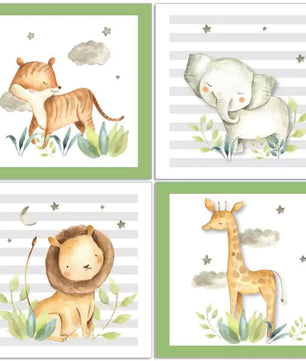 Combo de animales de safari en acuarela verde