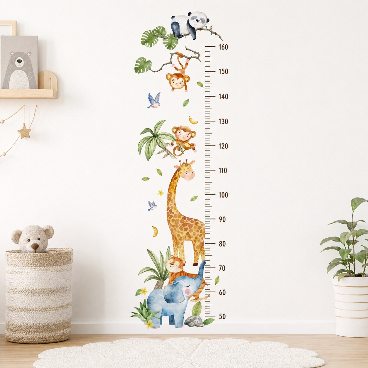 Medidor de altura infantil animales de la selva con leanas