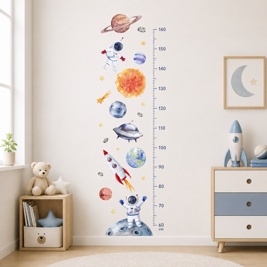 Medidor de altura infantil sol con cohete y astronautas
