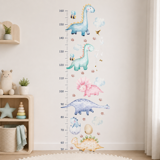 Medidor de altura infantil dinosaurios acuarela color claro