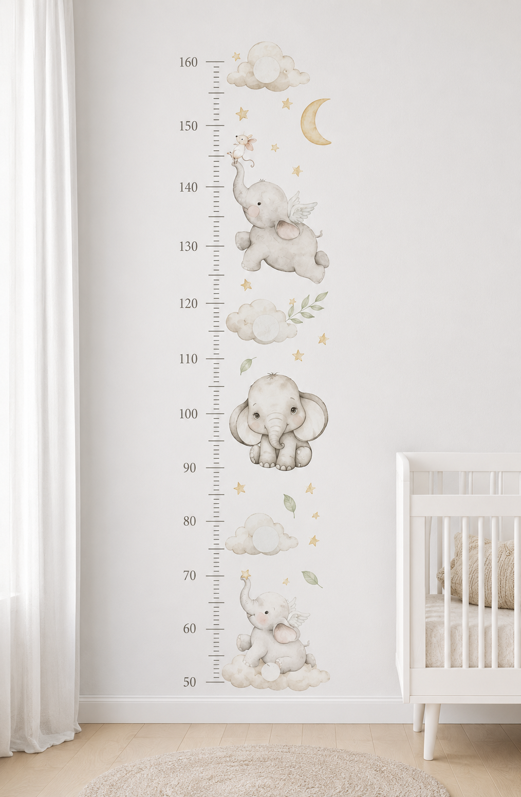 Medidor de altura infantil Elefantico gris con nubes