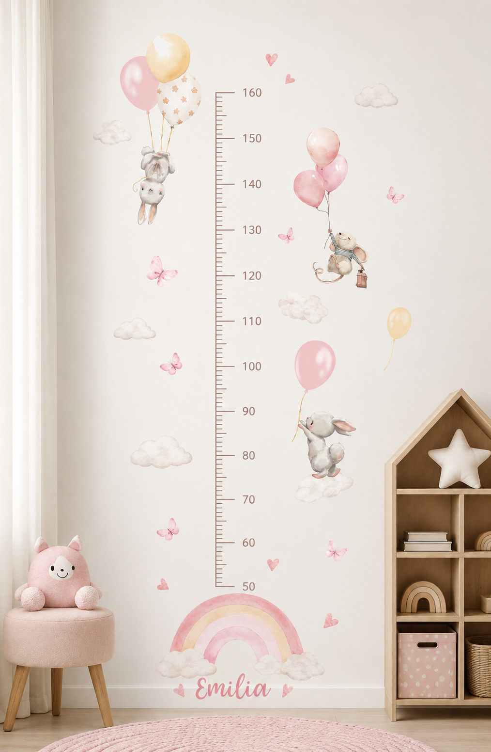 Medidor de altura infantil animales arcoiris rosados