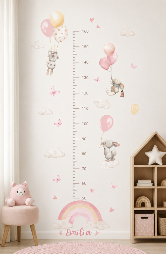 Medidor de altura infantil animales arcoiris rosados