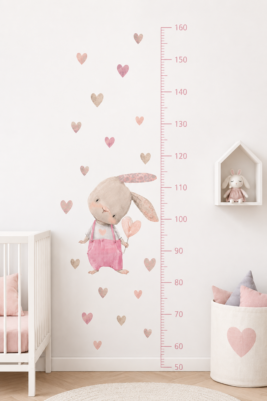 Medidor de altura infantil conejo con corazones