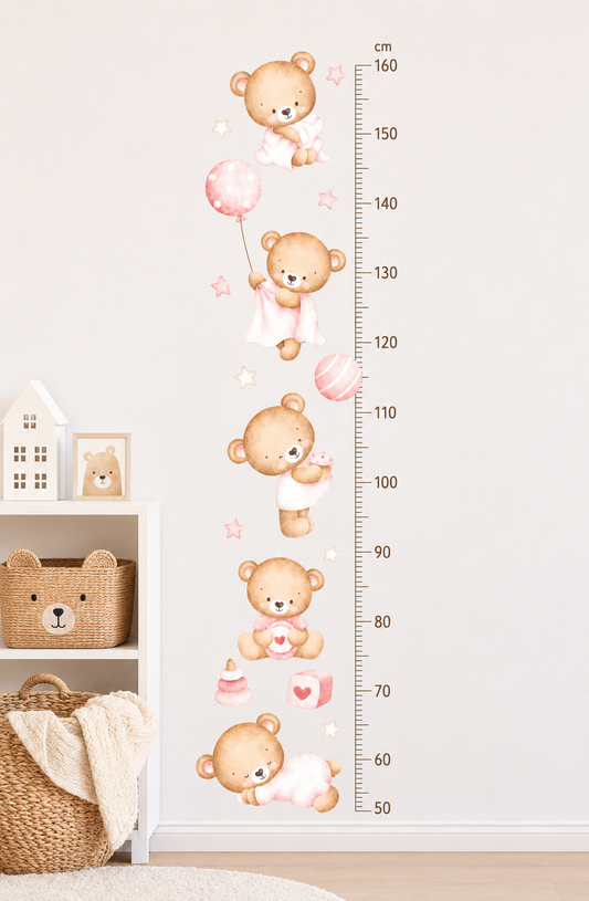 Medidor de altura infantil ositas teddys rosadas