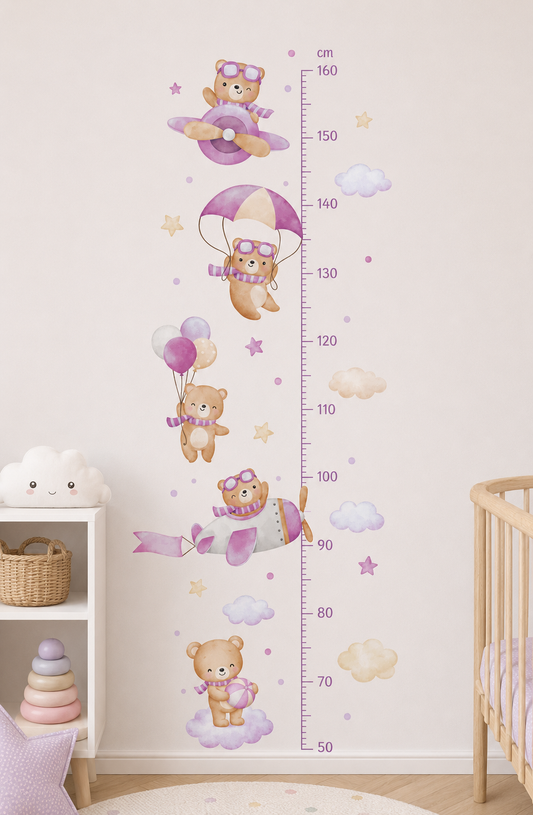 Medidor de altura infantil ositas aviadoras moradas