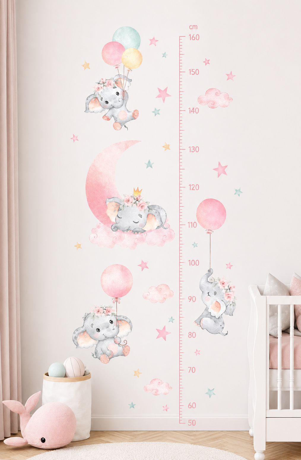 Medidor de altura infantil elefanticas rosadas