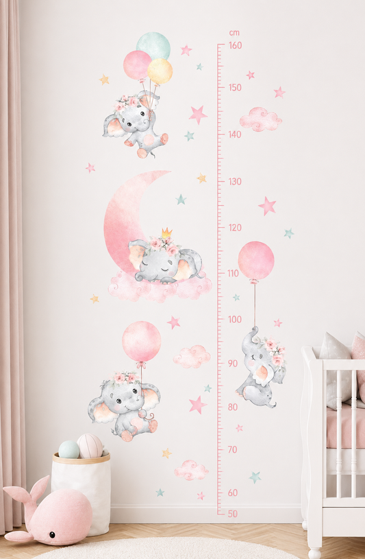 Medidor de altura infantil elefanticas rosadas