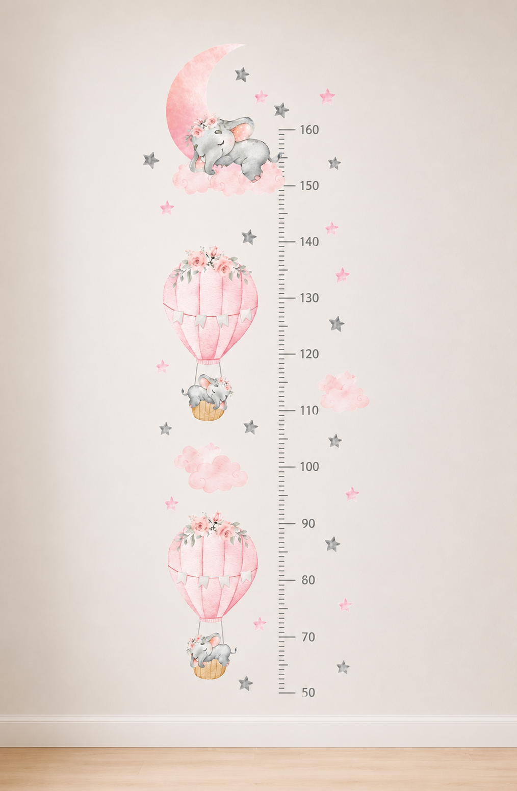 Medidor de altura infantil elefanticas rosadas 2