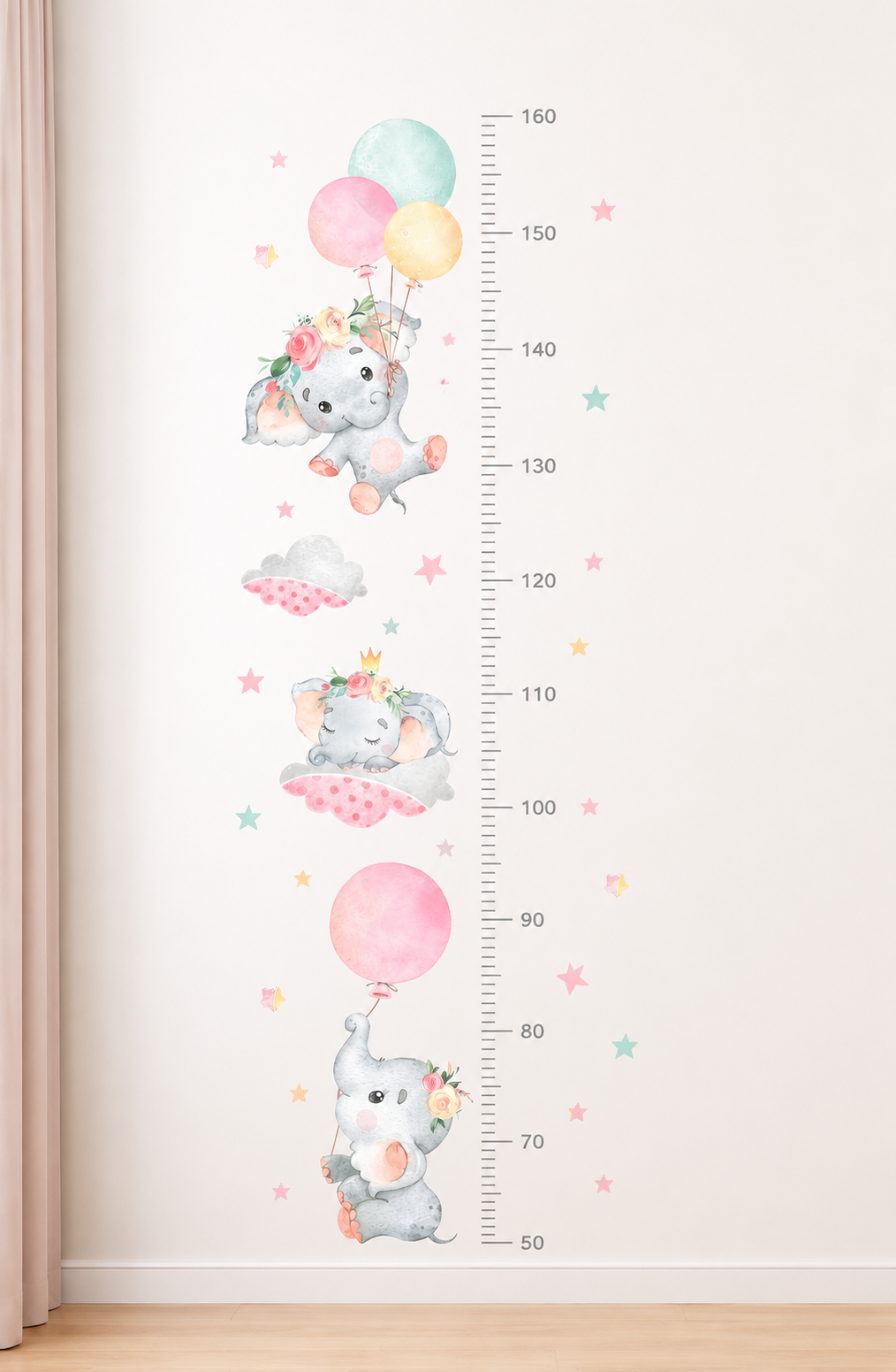 Medidor de altura infantil elefanticas rosadas 3