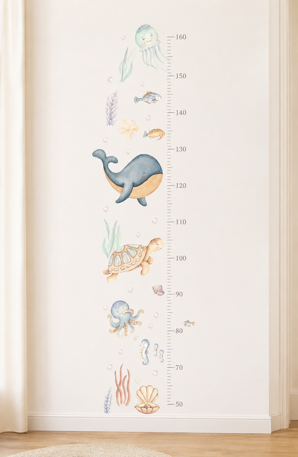 Medidor de altura infantil animales marinos acuarelados