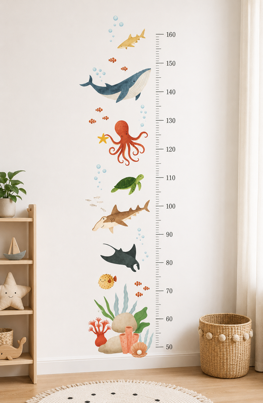 Medidor de altura infantil animales del mar acuarela