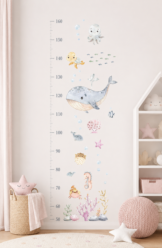 Medidor de altura infantil animales marino ballena gris