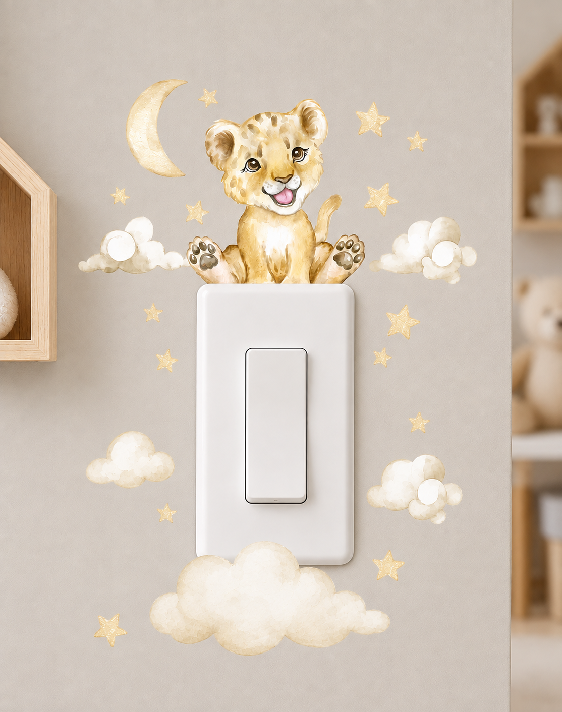 vinilo para apagadores animales leon con nube