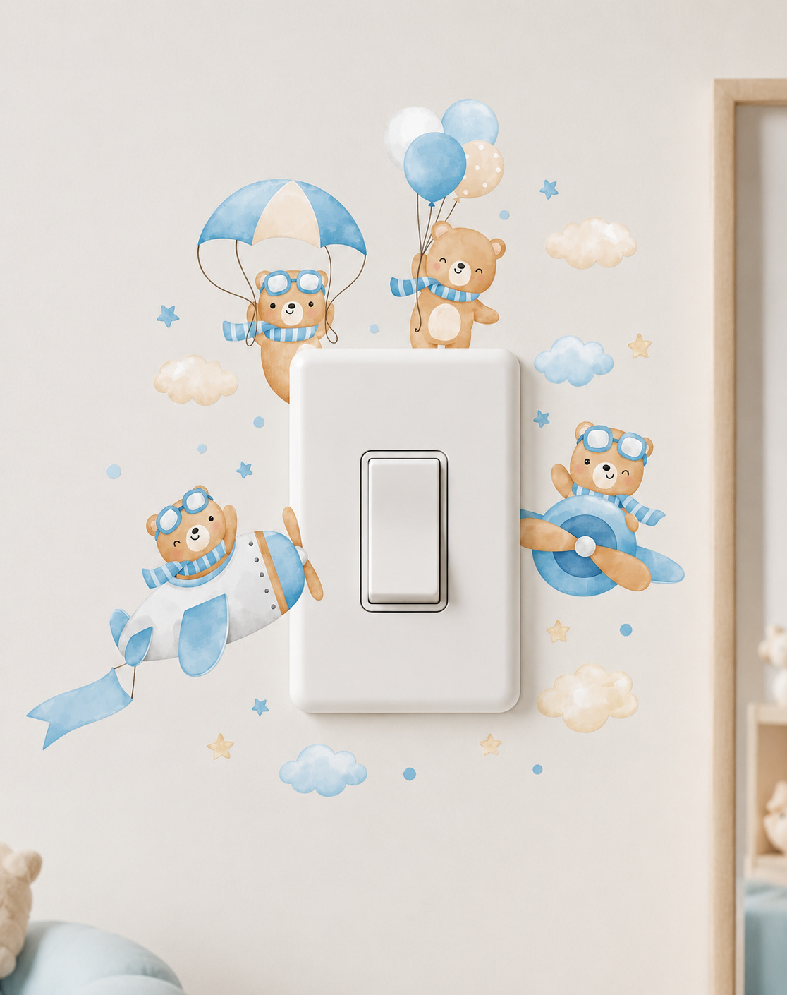 vinilo para apagadores osos aviadores celestes