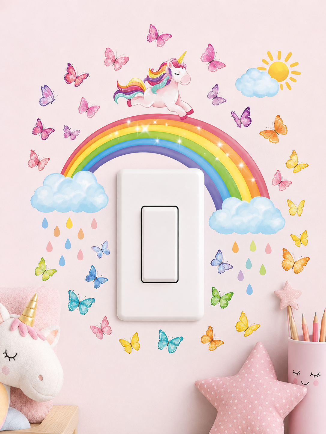 vinilo para apagadores arcoiris con mariposas