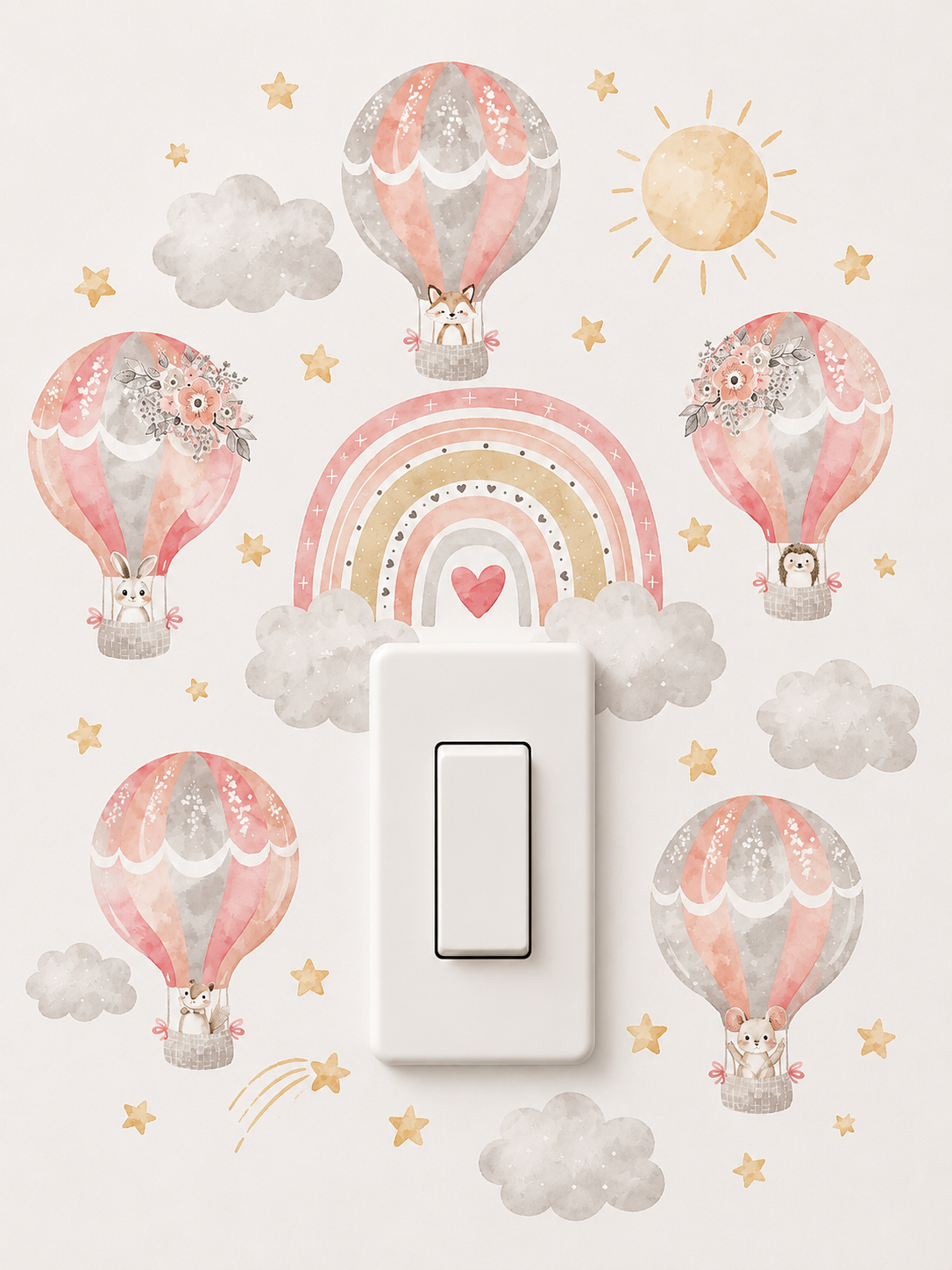 vinilo para apagadores arcoiris con globos aerostaticos