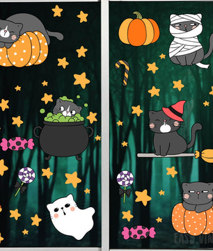 Vinil Electro estático para ventanas Gatos y Brujas