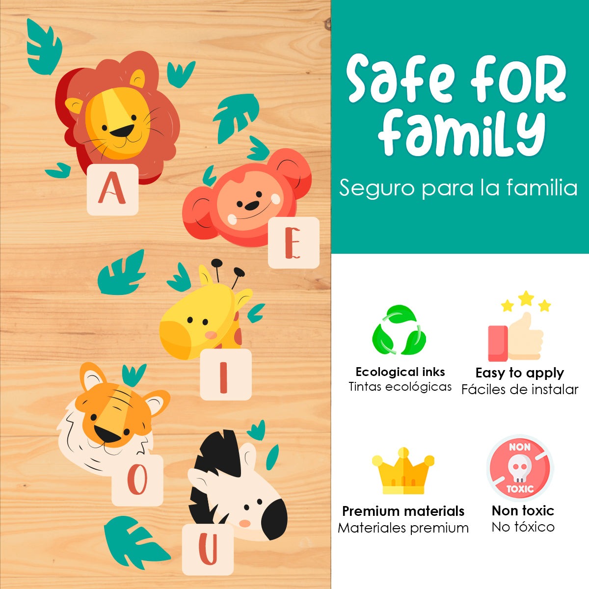 Calcomania  Para pisos Animalitos de la jungla vocales