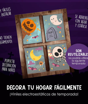 Vinil Electro estático para ventanas Entre eskeletos y calabazas