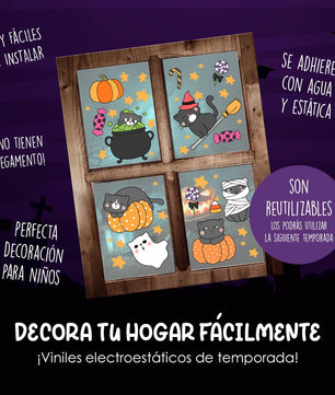 Vinil Electro estático para ventanas Gatos y Brujas