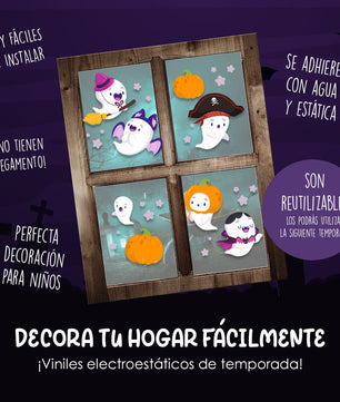 Vinil Electro estático para ventanas Halloween Fantasmitas