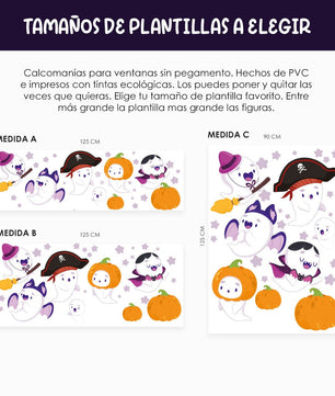 Vinil Electro estático para ventanas Halloween Fantasmitas