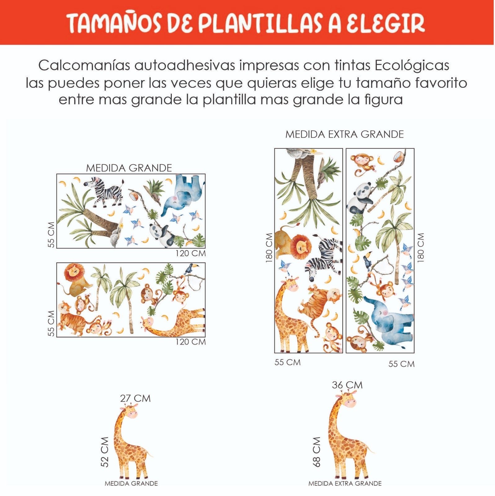 Vinilos decorativos Adhesivos infantiles de pared Animales de Safari niño (0021)