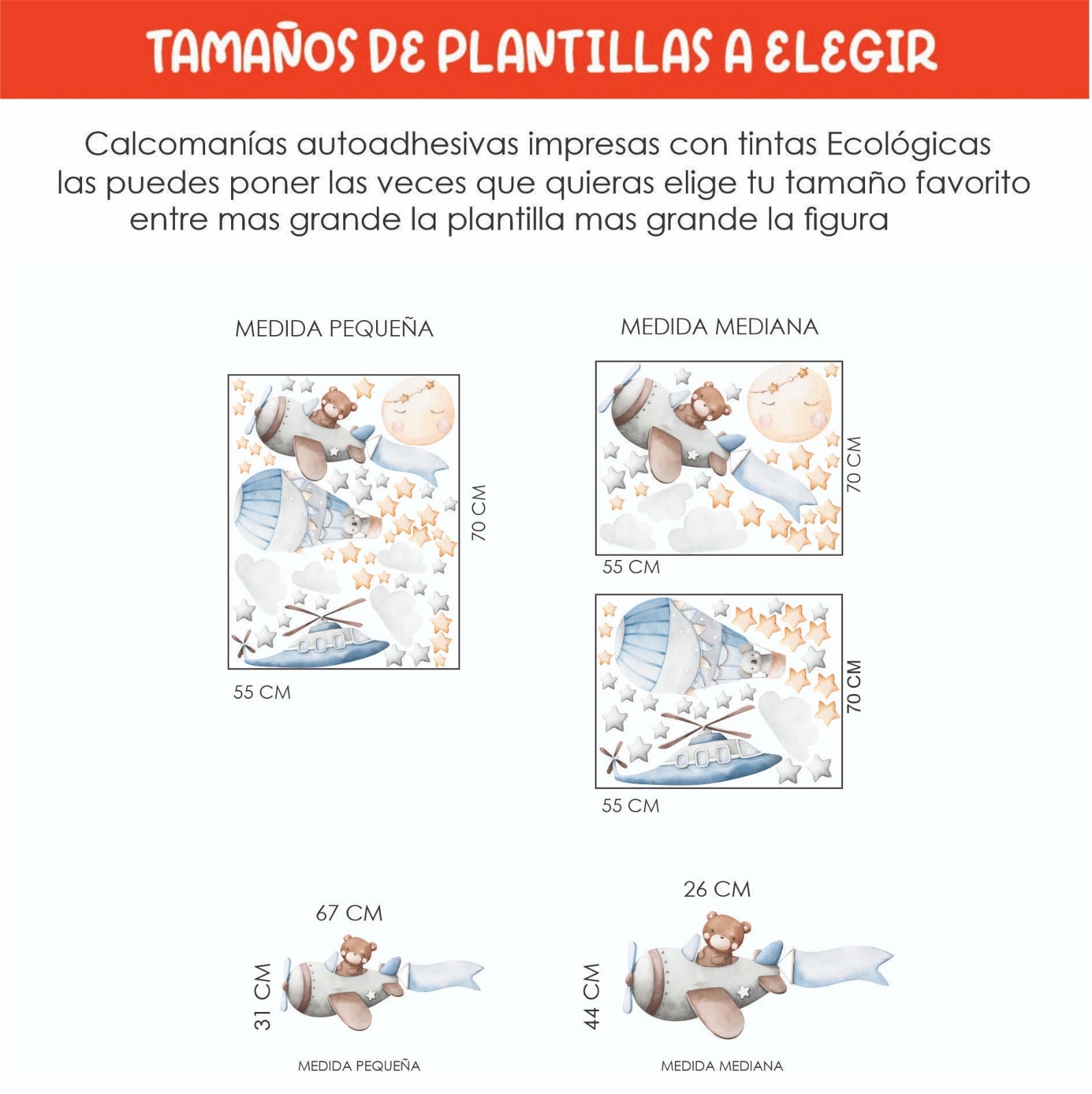 Vinilos decorativos Adhesivos infantiles de Pared  oso teddy aviador con globo aerostático niño (0016)