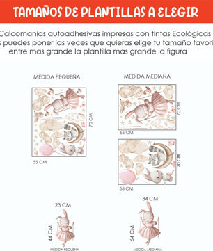 Vinilos decorativos Adhesivos infantiles de Pared Coneja con animales en nube (0135)