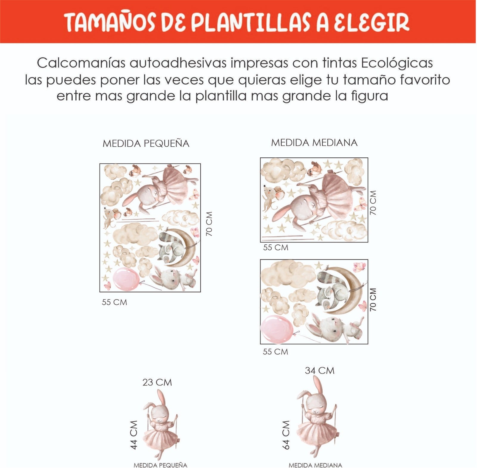 Vinilos decorativos Adhesivos infantiles de Pared Coneja con animales en nube (0135)