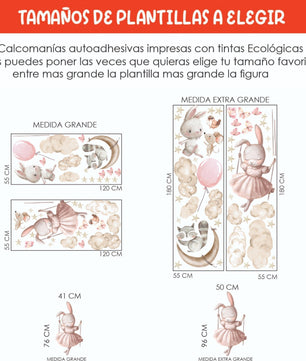 Vinilos decorativos Adhesivos infantiles de Pared Coneja con animales en nube (0135)