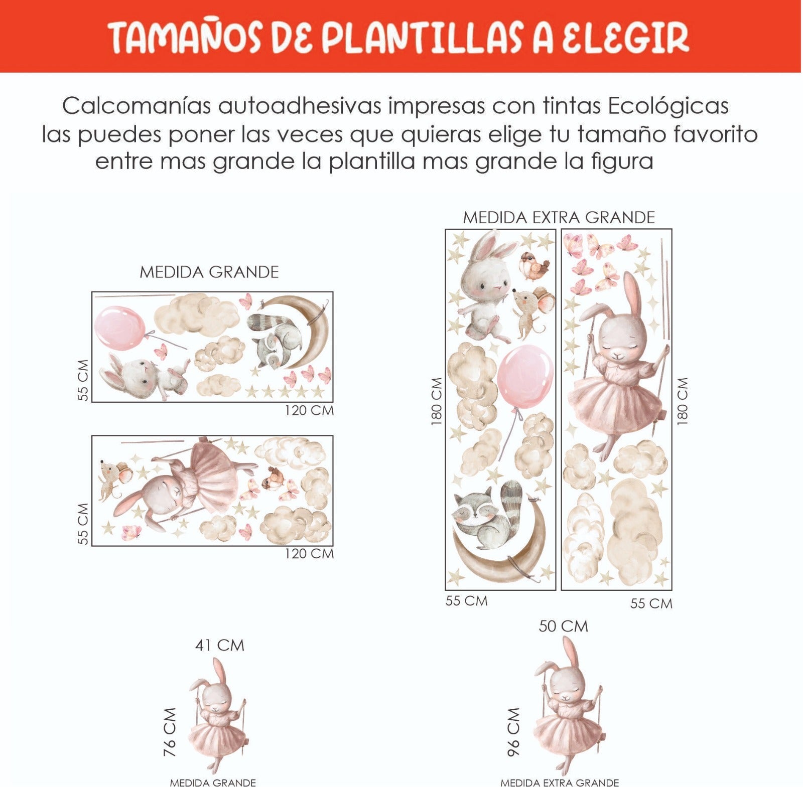 Vinilos decorativos Adhesivos infantiles de Pared Coneja con animales en nube (0135)