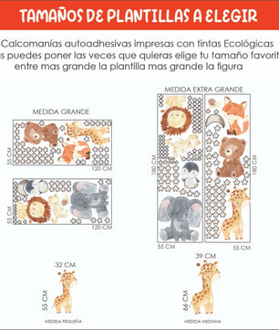 Vinilos decorativos Adhesivos infantiles de Pared animales de la selva acuerela bebe