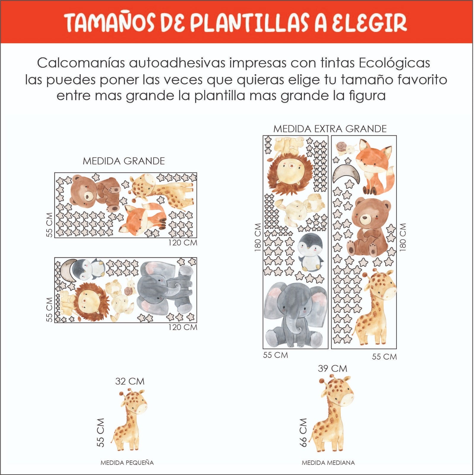Vinilos decorativos Adhesivos infantiles de Pared animales de la selva acuerela bebe