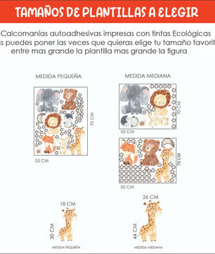 Vinilos decorativos Adhesivos infantiles de Pared animales de la selva acuerela bebe