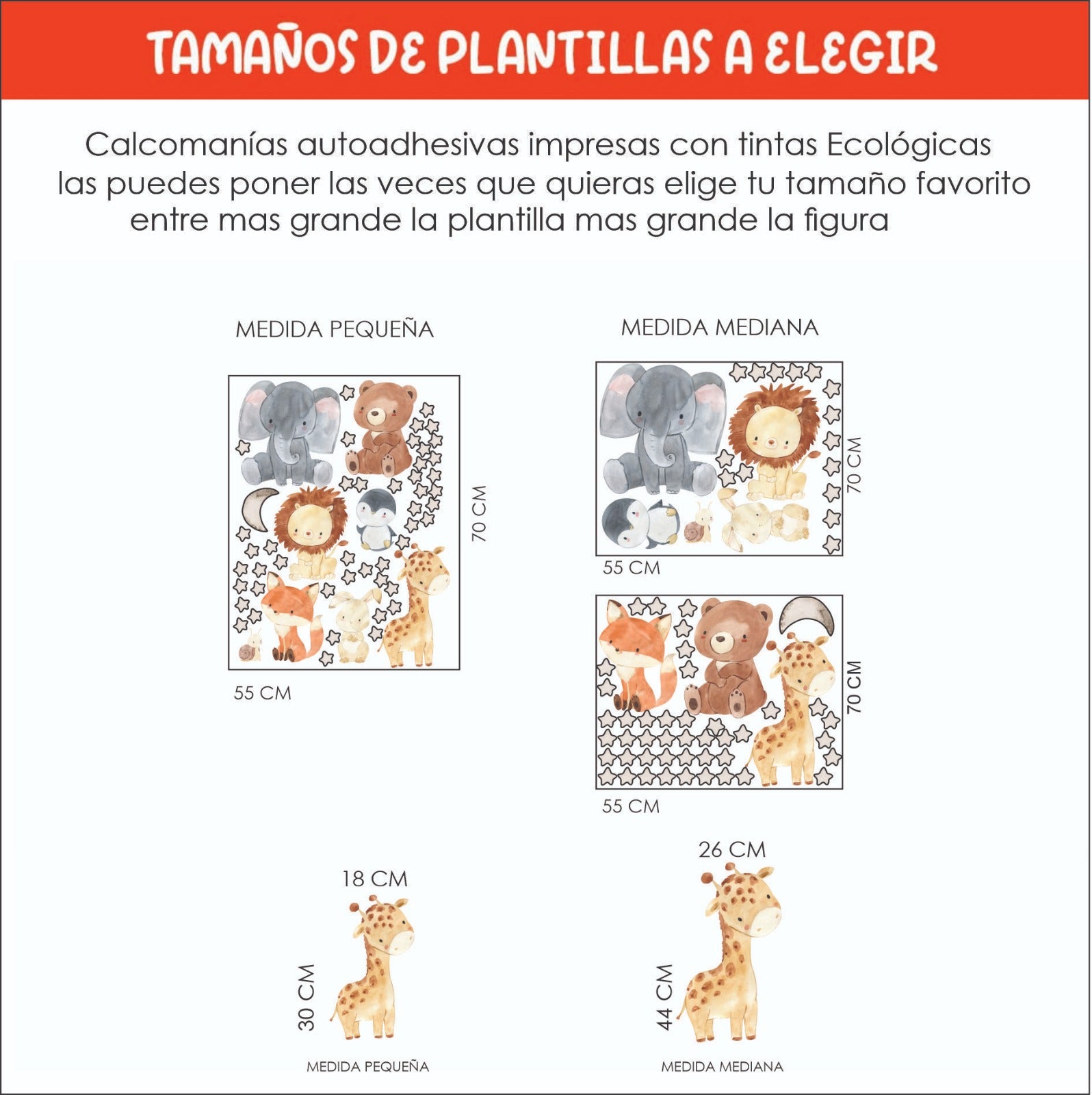 Vinilos decorativos Adhesivos infantiles de Pared animales de la selva acuerela bebe