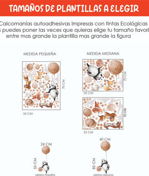 Vinilos decorativos Adhesivos infantiles de Pared  animales grandes en globos beige (0009)